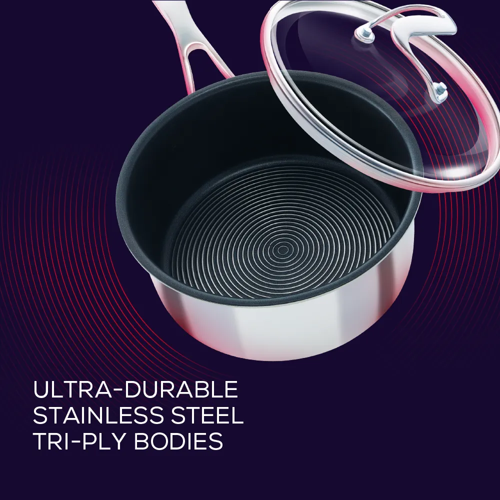 SteelShield™ Polished Stainless Steel Hybrid Non-Stick Saucepan & Lid - 3 Sizes