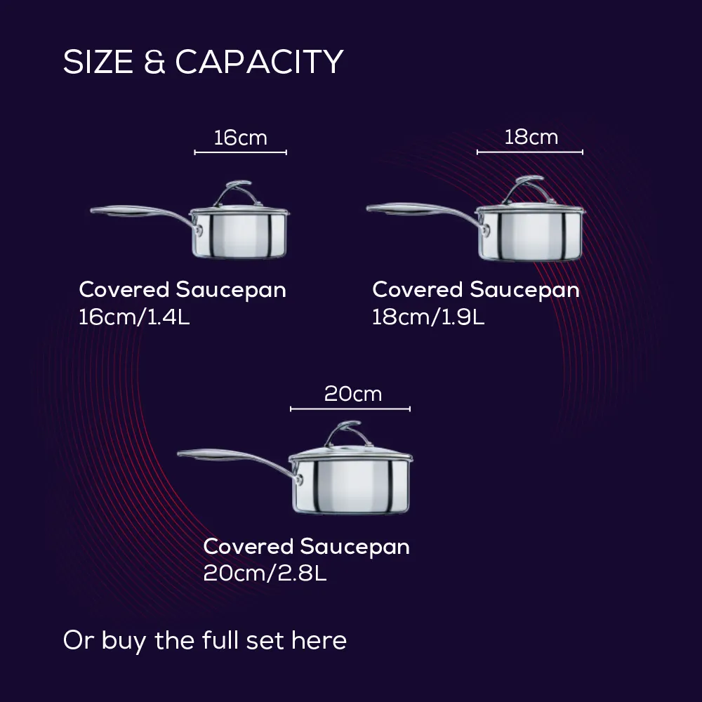 SteelShield™ Polished Stainless Steel Hybrid Non-Stick Saucepan & Lid - 3 Sizes