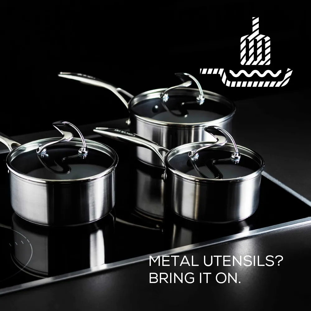 SteelShield™ Polished Stainless Steel Hybrid Non-Stick Saucepan & Lid - 3 Sizes