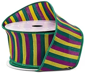 Striped Mardi Gras Wired Ribbon - 2 1/2" x 10 Yards