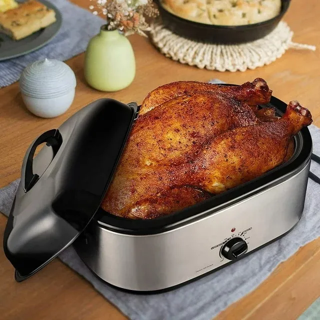 Superjoe 18 Quart Roaster Oven with Self-Basting Lid Removable Pan, Stainless Steel Silver