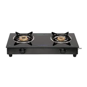 Surya Flame Lifestyle Gas Stove Glass Top | Powder Coated Black Body LPG Stove with 69% Thermal Efficiency - 2 Years Complete Doorstep Warranty (2 Burner, 2)