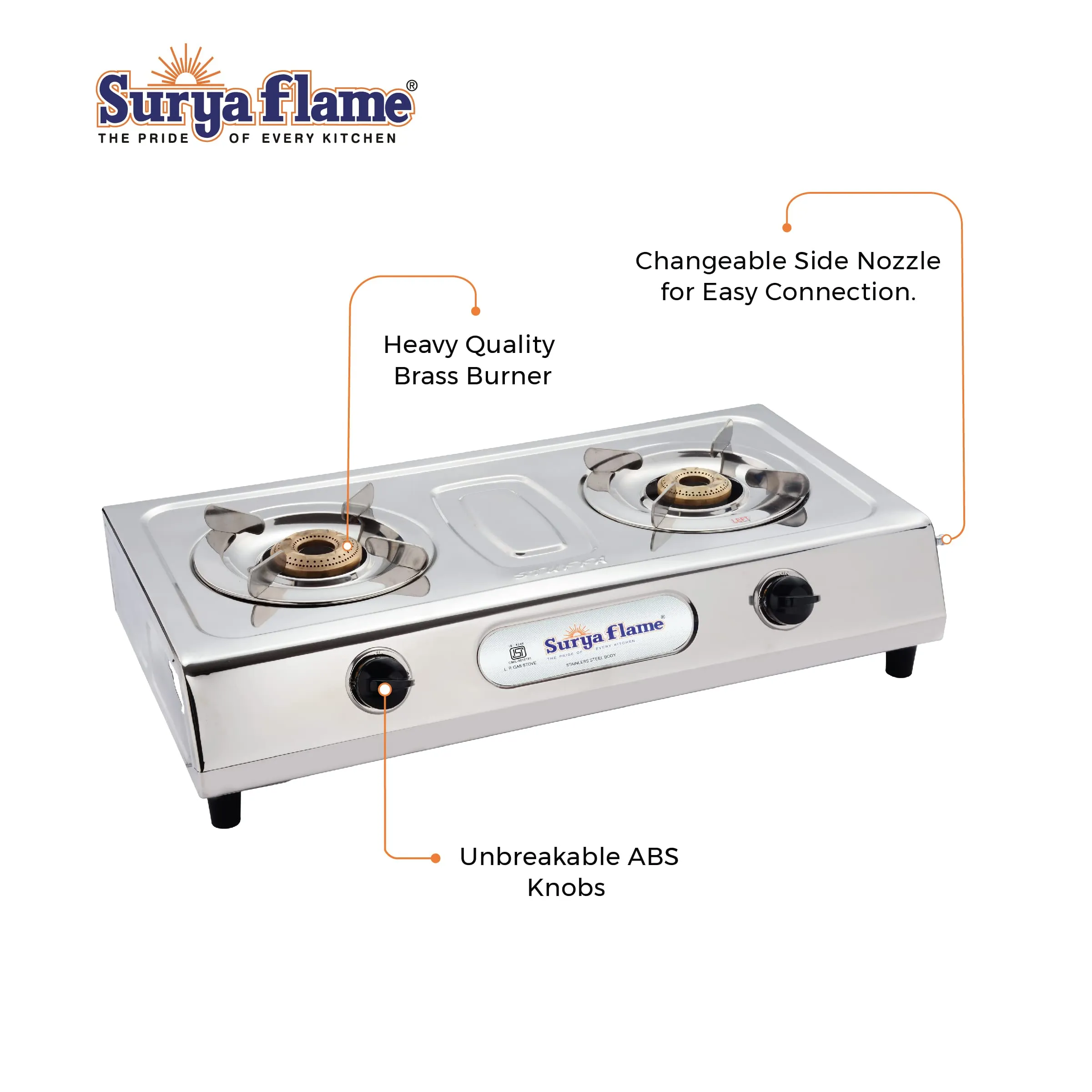 Surya Flame Ultimate Gas Stove 2 Burners | India's First ISI Certifed Stainless Steel Body Manual PNG Stove | Direct use for Pipeline Gas - 2 Years Complete Doorstep Warranty(Pack of 2)