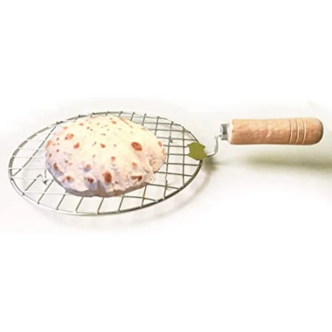 Suzec Wire Round Wooden Handle Roaster Papad Jali, Paneer Grill, Roti Maker, Barbeque Jali Roaster Chapati Toast Grill Roaster