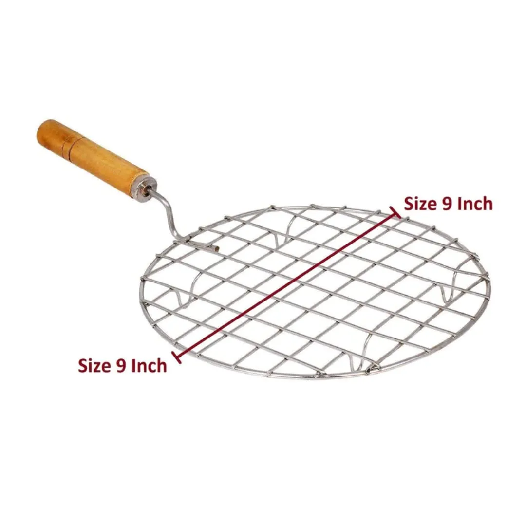 Suzec Wire Round Wooden Handle Roaster Papad Jali, Paneer Grill, Roti Maker, Barbeque Jali Roaster Chapati Toast Grill Roaster