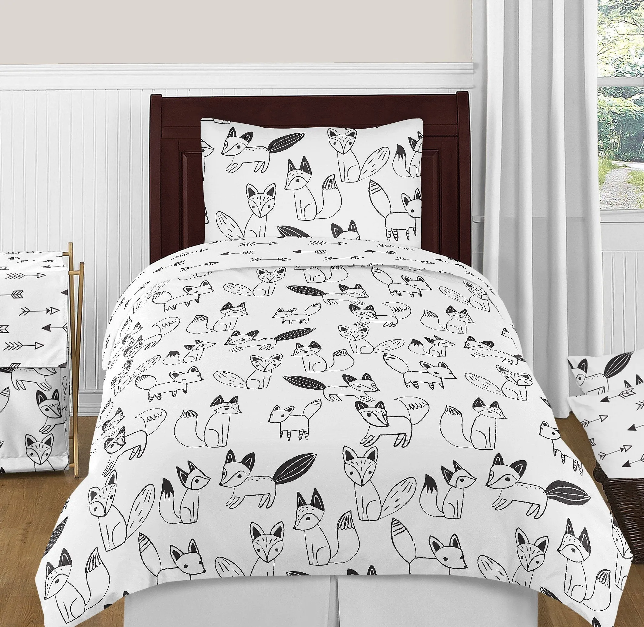 Sweet Jojo Designs 3-Piece Arrow Print Twin Sheet Set for Black and White Fox Bedding Collection