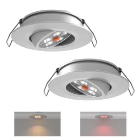 Swivel RV Light Recessed Puck Light 12V LED RV Interior Light, 36° Beam Angle Vertical 70° Adjustment,Full Aluminum Downlights,3 Inch Inbuilt Dimmer Switch & Red Nightlight, Silver