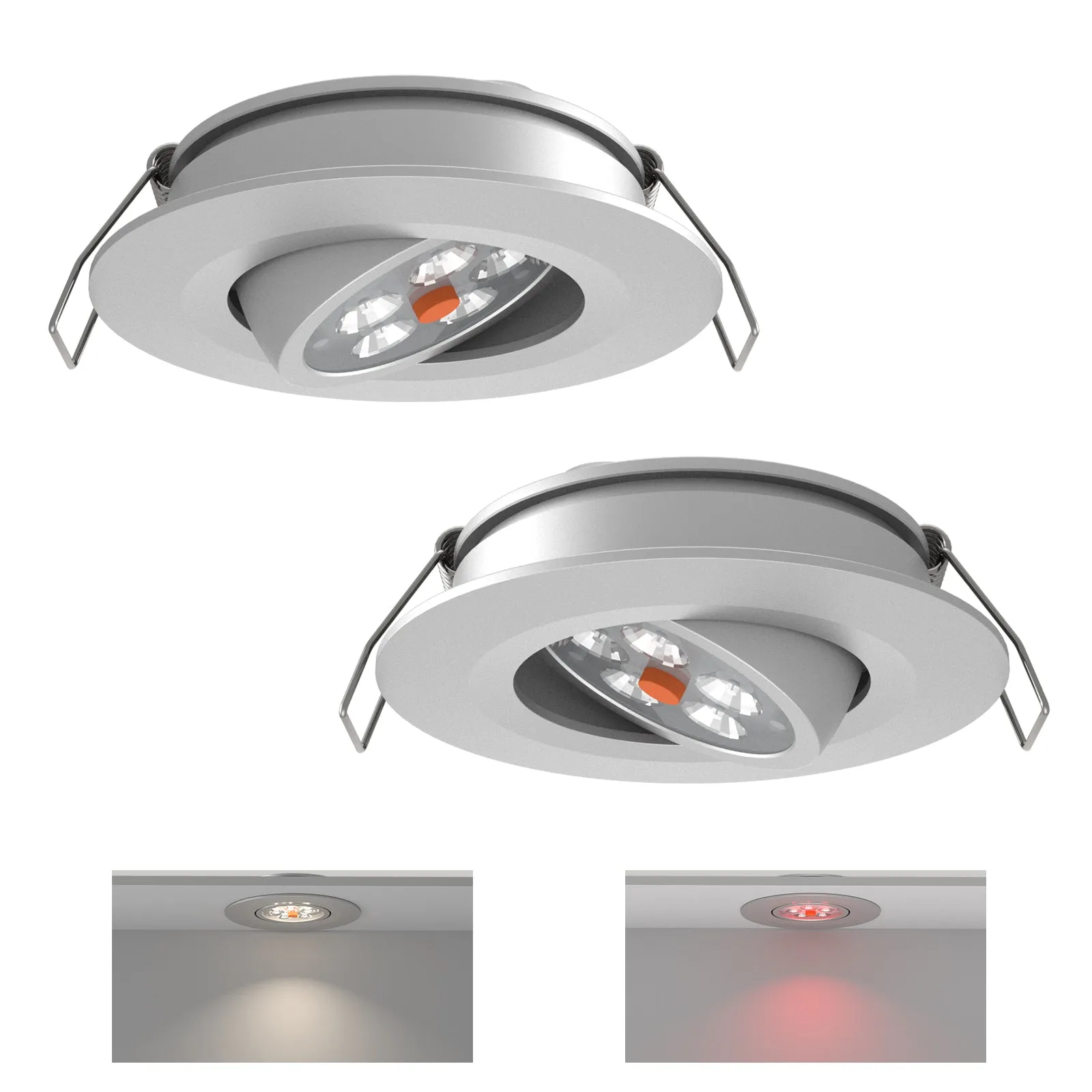 Swivel RV Light Recessed Puck Light 12V LED RV Interior Light, 36° Beam Angle Vertical 70° Adjustment,Full Aluminum Downlights,3 Inch Inbuilt Dimmer Switch & Red Nightlight, Silver