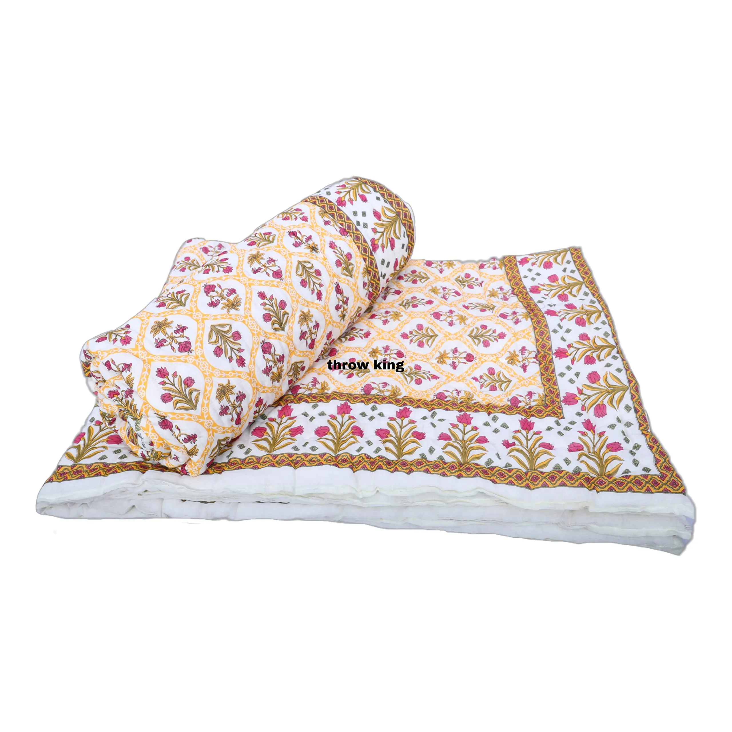 THROW KING Jaipuri razai rajai Single Bed for Heavy Winter Jaipuri Mughal Desing Printed Skin Friendly & Breathable Soft Cozy Single Bed Blanket, Razai, Quilt, Dohar Set of 2 (58 x 90 inch)