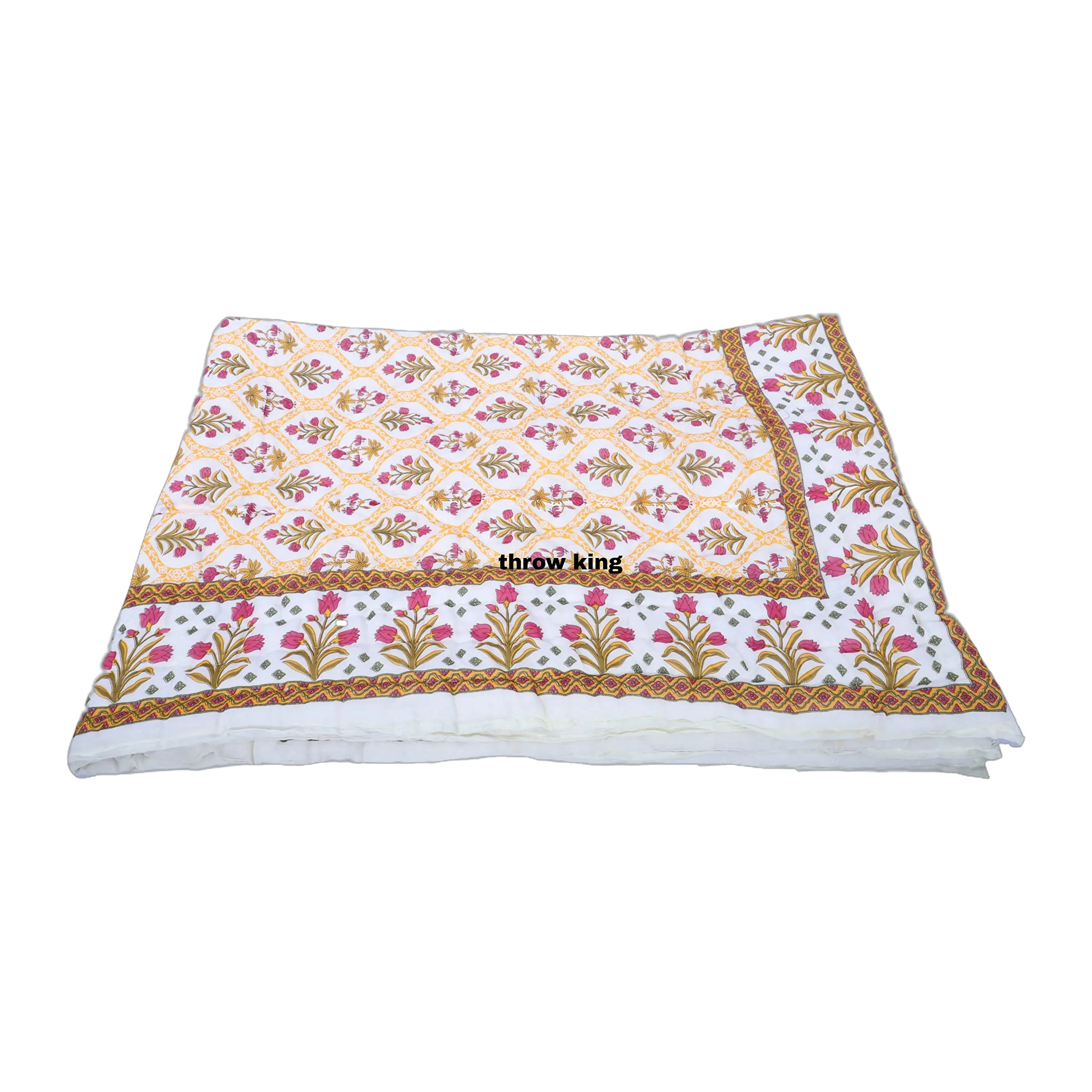 THROW KING Jaipuri razai rajai Single Bed for Heavy Winter Jaipuri Mughal Desing Printed Skin Friendly & Breathable Soft Cozy Single Bed Blanket, Razai, Quilt, Dohar Set of 2 (58 x 90 inch)