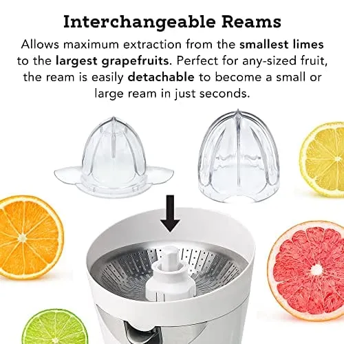 Tribest CitriStar CS-1000 Citrus Juicer, Electric Juicer for Oranges and Lemons with Stainless Steel Strainer and Spout White