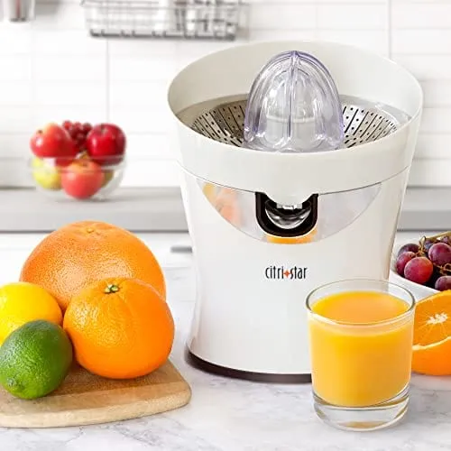 Tribest CitriStar CS-1000 Citrus Juicer, Electric Juicer for Oranges and Lemons with Stainless Steel Strainer and Spout White