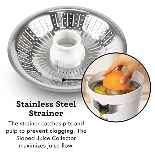 Tribest CitriStar CS-1000 Citrus Juicer, Electric Juicer for Oranges and Lemons with Stainless Steel Strainer and Spout White