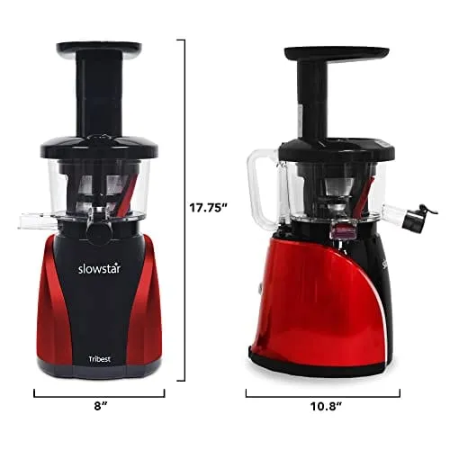 Tribest Slowstar SW-2000 Vertical Masticating Cold Press Juicer & Juice Extractor with Mincer, Red