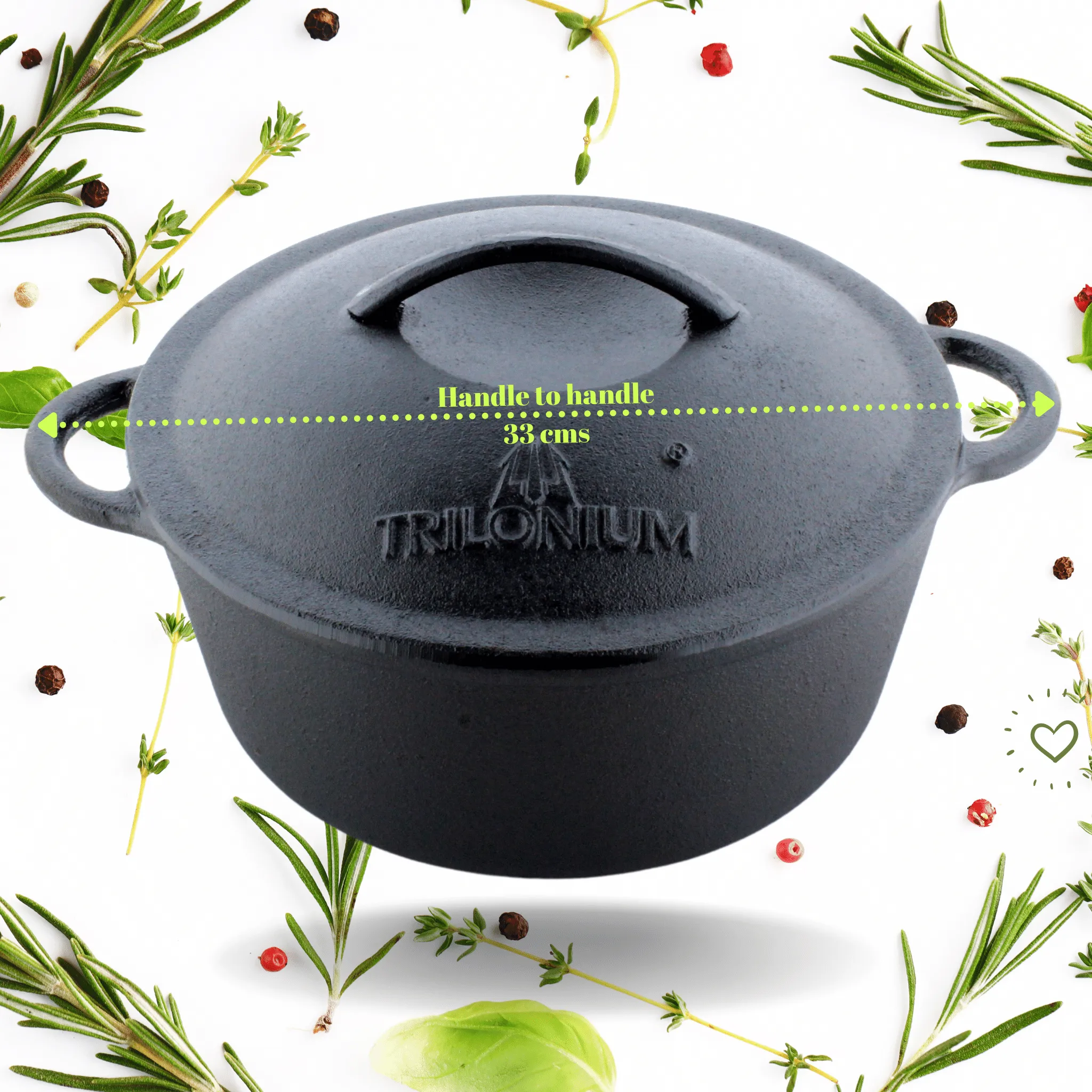 Trilonium Pre-Seasoned Cast Iron Combo Skillet Fry Pan 26cm   5 Litres Dutch oven 26cm