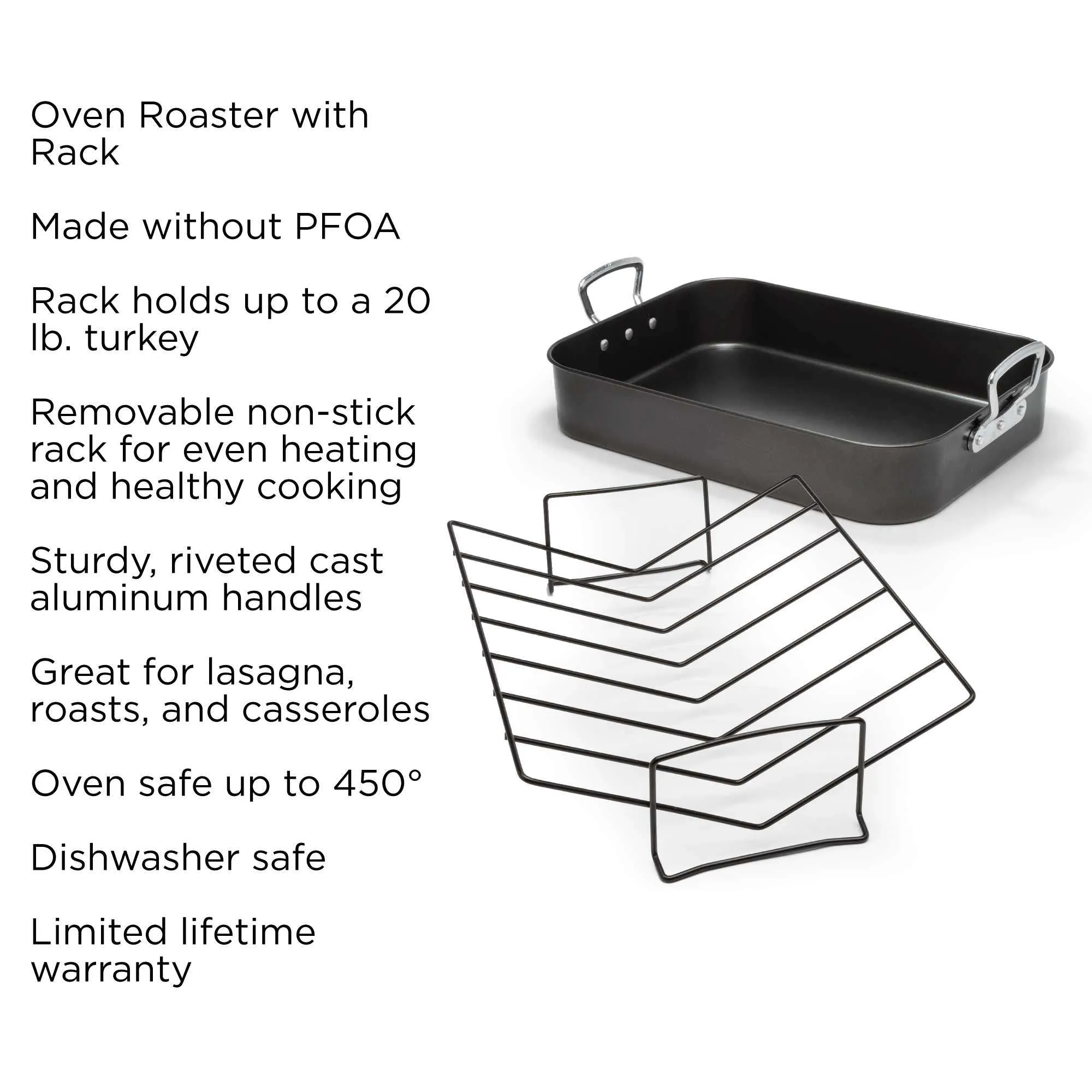 Turkey Roaster With Rack, 17" x 12", Black - Ecolution