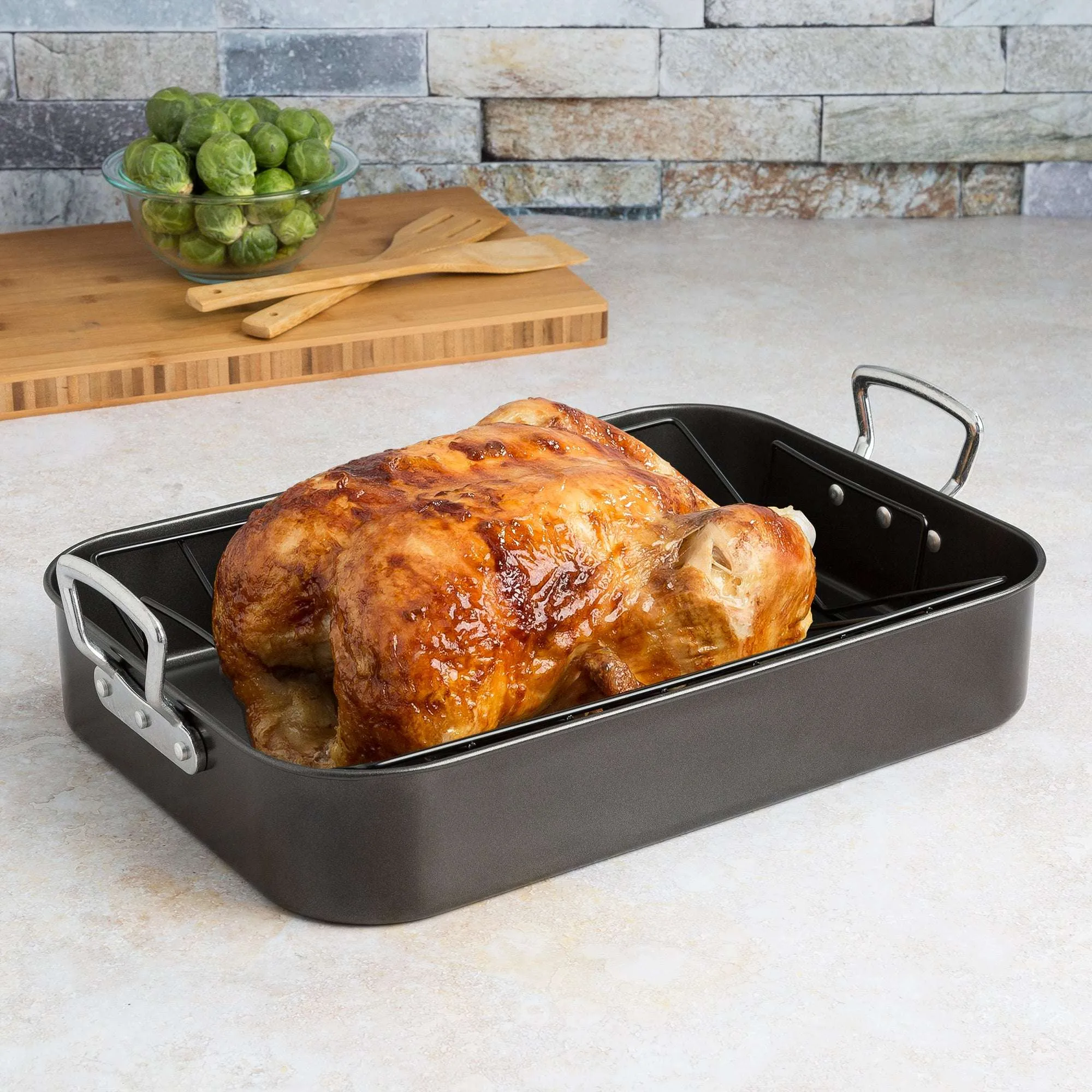 Turkey Roaster With Rack, 17" x 12", Black - Ecolution