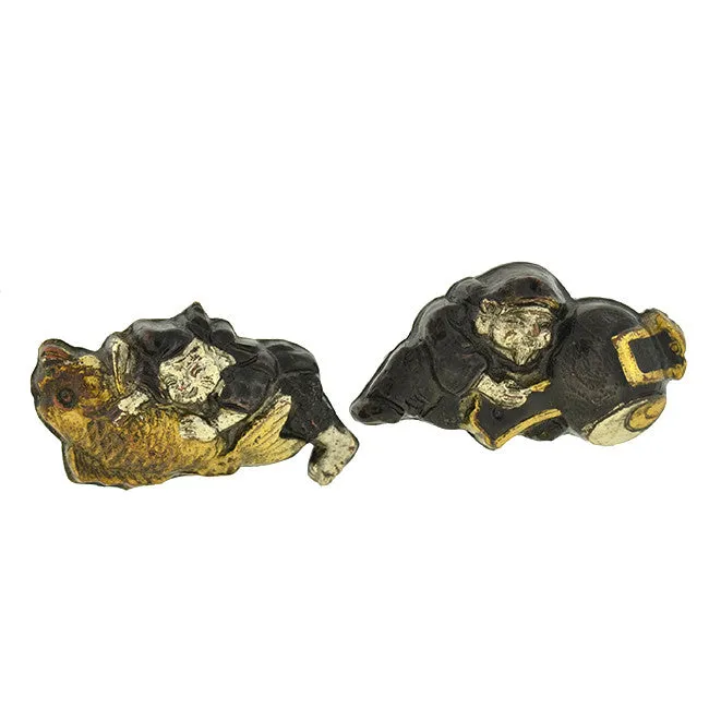 Victorian Japanese Sterling Figural Shakudo Cufflinks