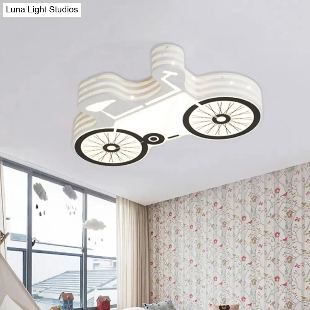 White Flushmount Iron Kids LED Ceiling Light with Recessed Diffuser - Ideal for Bicycle Child Dormitory