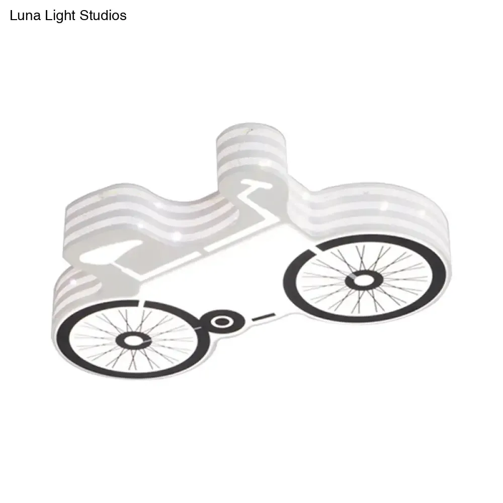 White Flushmount Iron Kids LED Ceiling Light with Recessed Diffuser - Ideal for Bicycle Child Dormitory