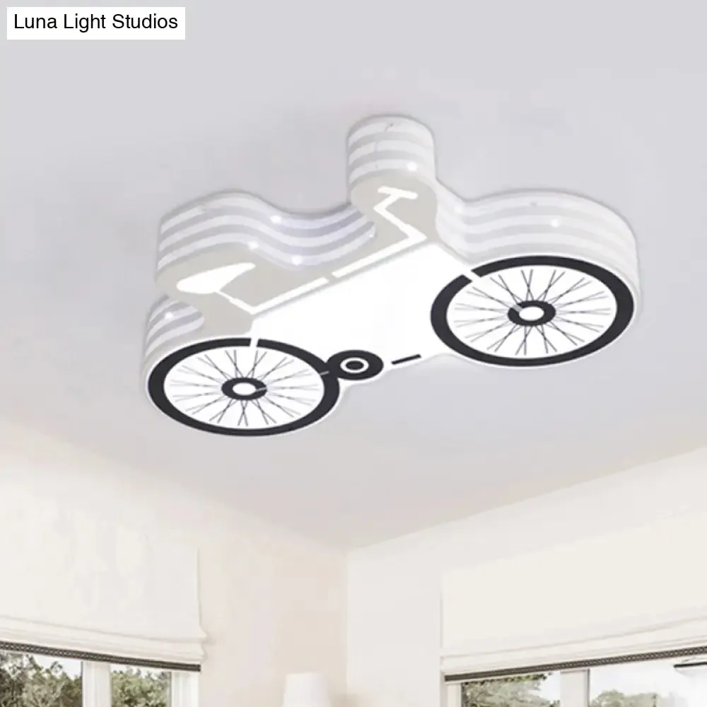 White Flushmount Iron Kids LED Ceiling Light with Recessed Diffuser - Ideal for Bicycle Child Dormitory