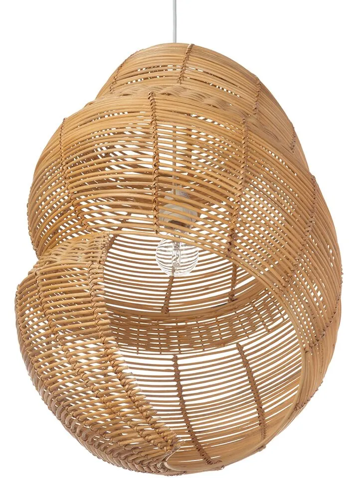 Wicker Coiled Shell Pendant Lamp, Handwoven, Diameter 17.5 x 16.5 x 27 inch, Natural Brown