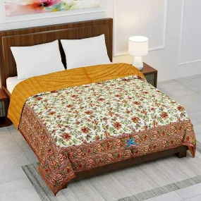 Woodsy Jaipuri Razai Rajasthani Traditional Double Bed Bedding Beige Flower Printed Pure Cotton Soft Light Weight Winter and Summer Rajai Ac Quilt Razai/Rajai/Quilt/Blanket/Dohar Blanket King Size